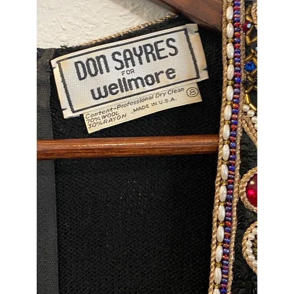 VTG Don Sayres For Wellmore Sz 8 Jeweled Knit Sheath Dress Black shoulder pads